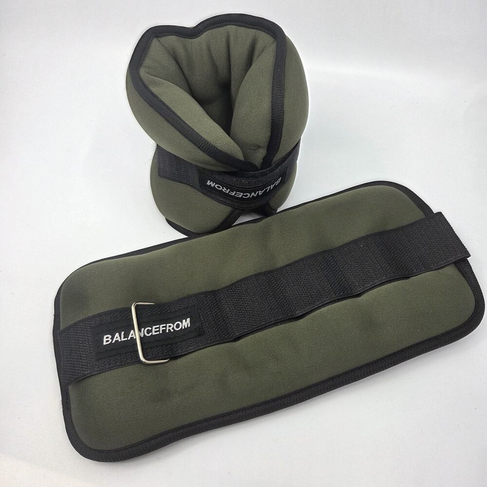 BalanceFrom Adjustable Ankle/Wrist Weights Pair Olive Green Exercise Fitness